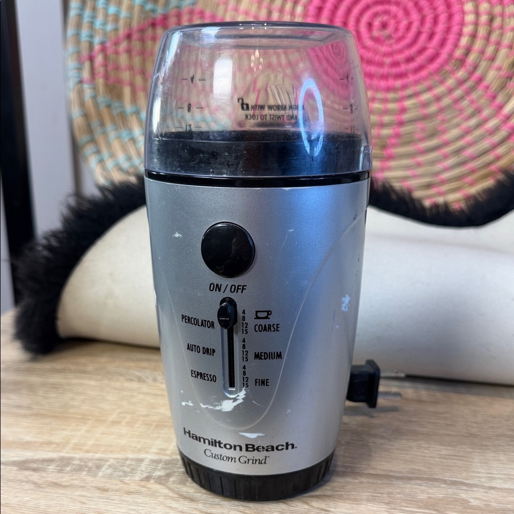 Hamilton Beach Silver Electric Coffee Grinder with Clear Lid